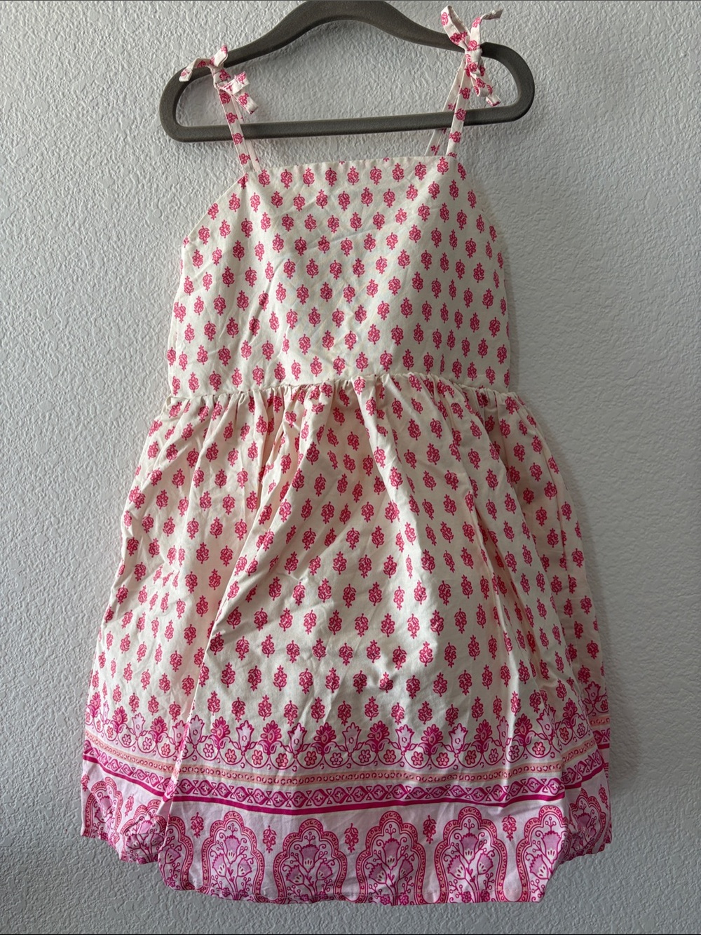 Girls Cream Sundress with Pink Floral Print